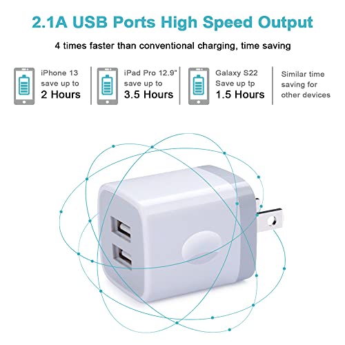 USB Wall Charger, Charger Block, Double USB Fast Charging Cube Block Charger Box, 2.1A Phone Charger Power Adapter 3 Pack for iPhone 14 13 12 11 Pro Max XS XR X 8 7 6S Samsung Galaxy S23 A14 Note 20