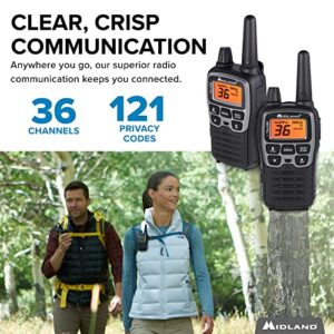 Midland - X-TALKER T77VP5, 36 Channel FRS Two-Way Radio - Up to 38 Mile Range Walkie Talkie, 121 Privacy Codes, and NOAA Weather Scan + Alert (Includes a Carrying Case and Headsets) (Black/Silver)