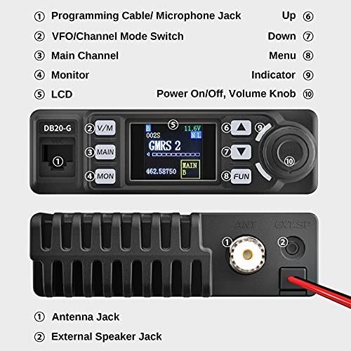 Radioddity DB20-G Mobile Radio for Car Vehicle, 20W Long Range Two Way Radio with Cigarette Lighter Plug, 500 Channels, VOX, Display Sync, for Off Road Overlanding 4x4