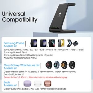 Wireless Charging Station for Samsung, Earteana 3 in 1 Wireless Stand Dock for Samsung S23/S22/S21/S20/Note 20, Galaxy Watch5/4/3/Active/2/Gear S3, Buds+/Live, 18W QC Adapter Included (Black)