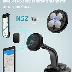 ACEFAST Magnetic Phone Car Mount, Universal Phone Car Holder Low Installation Height Built-in Four N52 Super Strong Magnets Large Sticky Base Suction Cup Dashboard Windshield Flexible Installation