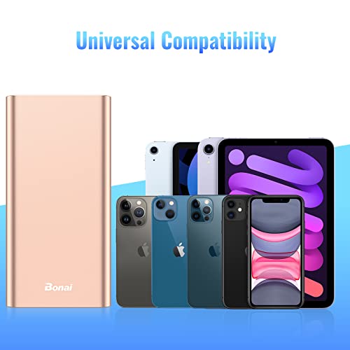 BONAI Portable Charger 20000mAh Power Bank 4 USB Outputs Aluminum Polymer Portable Battery Charger 2.0A Max Input Compatible with iPhone 13 11 XR for Road Trips Camping Picnic - Rose Gold