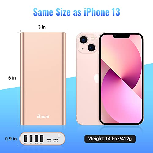 BONAI Portable Charger 20000mAh Power Bank 4 USB Outputs Aluminum Polymer Portable Battery Charger 2.0A Max Input Compatible with iPhone 13 11 XR for Road Trips Camping Picnic - Rose Gold