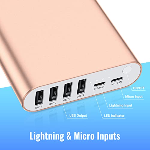 BONAI Portable Charger 20000mAh Power Bank 4 USB Outputs Aluminum Polymer Portable Battery Charger 2.0A Max Input Compatible with iPhone 13 11 XR for Road Trips Camping Picnic - Rose Gold