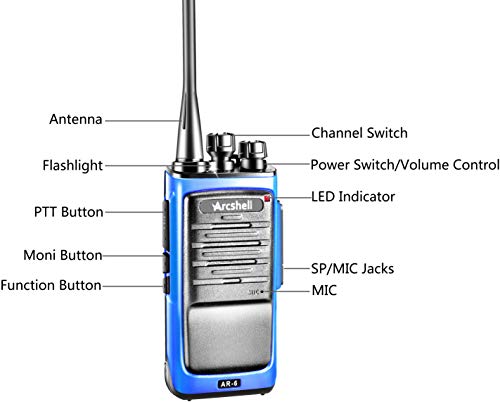 Arcshell Rechargeable Long Range Two-Way Radios with Earpiece 6 Pack Walkie Talkies Li-ion Battery and Charger Included