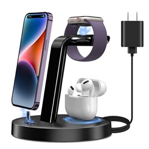 wireless charging station, oriemac 3 in 1 wireless charger for multiple devices apple watch airpods series, cell phone wireless charger charging stand dock pad for iphone 14/13/12/pro/max/plus