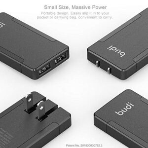 BUDI 17W Extra Slim Portable Wall Charger 2-Port USB-A Charger 3.15 x 1.57 x 0.4 inches (Black USB-A)