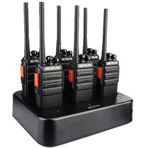 case of 6,retevis h-777s walkie talkies long range,portable two way radios with six-way multi gang charger,clear voice, hands free 2 way radio,for school,warehouse,restaurant