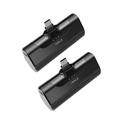 iWALK LinkPod 4 Small Portable Charger USB C Cute Power Bank 4500mAh【2 Pack】 Battery Pack Compatible with Samsung Galaxy Z Flip4,S23,S22,S21,Switch,Google Pixel[Black&Black]