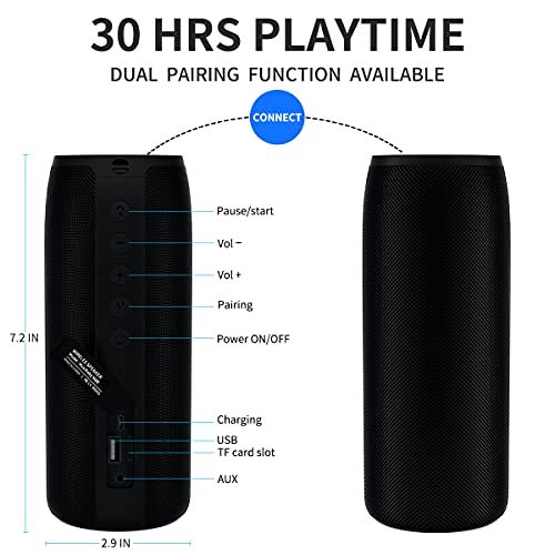 Bluetooth Speakers,MusiBaby M88 Speakers Bluetooth Wireless,Portable Bluetooth Speakers,Dual Pairing, Bluetooth 5.0,Loud Stereo Sound,Booming Bass,30H Playtime for Home& Outdoor Party,Beach (Black)