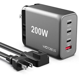 200w usb c gan charger station wotobeus pd 100w type c 65w pps45w super fast charging 60w laptop power adapter ac cable for iphone 14 13 pro max plus ipad macbook samsung galaxy s23/22/21 note20 pixel