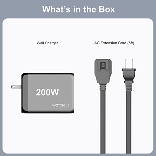200W USB C GaN Charger Station WOTOBEUS PD 100W Type C 65W PPS45W Super Fast Charging 60W Laptop Power Adapter AC Cable for iPhone 14 13 Pro Max Plus iPad MacBook Samsung Galaxy S23/22/21 Note20 Pixel