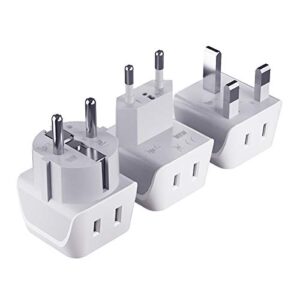 ceptics complete european travel adapter set – 2 in 1 usa to europe, germany, england, spain, italy, iceland, france, (type g, e/f, type c) – 3 pack, safe grounded perfect for cell phones, laptops