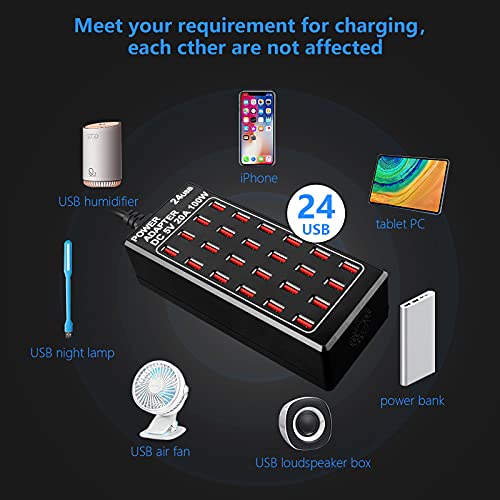 24-Port 100 watt (20 A) USB Charging Station, Home Desktop USB Fast Charger, Multiple USB Desktop Chargers, Suitable for Hotels, Shops, Schools, Shopping malls and Travel