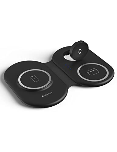 Consasy Magnetic Wireless Charger, Foldable Wireless Charger 3 in 1 Charging Station for Multiple Devices, Travel Charger for iPhone 14 13 12 Series, AirPods 3/2/Pro, iWatch 2-Ultra(Adapter Included)