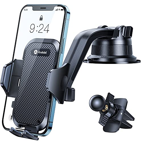 andobil Dashboard Car Phone Holder [Military Sturdy, Big Phone Friendly] Ultra Stable 3 in 1 Cell Phone Mount for Car Windshield Vent Fit for iPhone 14 13 12 Pro Max Plus Samsung S23 S22 All Phones