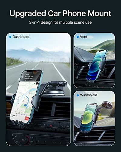 andobil Dashboard Car Phone Holder [Military Sturdy, Big Phone Friendly] Ultra Stable 3 in 1 Cell Phone Mount for Car Windshield Vent Fit for iPhone 14 13 12 Pro Max Plus Samsung S23 S22 All Phones