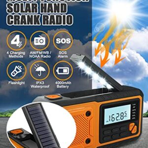 2023 Newest Emergency Radio, 4000mAh Power Bank Solar Hand Crank Radio, AM/FM/WB/NOAA and Alert Portable Weather Radio, Multifunctional SOS Alarm Survival Radio with Flashlight for Outdoor Home