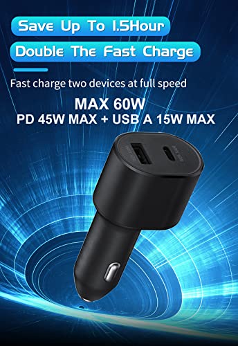 Samsung Super Fast Dual Car Charger (45W+15W) with Super Fast Charging Cable for Samsung Galaxy S22 S21 S20 Ultra Plus Note 10+,Google Pixel,Note 20,PPS Car Charger