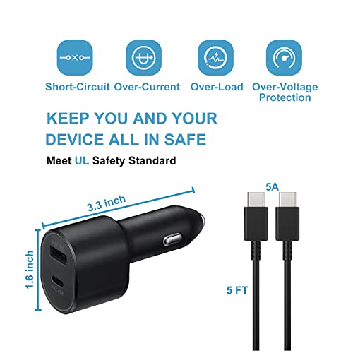 Samsung Super Fast Dual Car Charger (45W+15W) with Super Fast Charging Cable for Samsung Galaxy S22 S21 S20 Ultra Plus Note 10+,Google Pixel,Note 20,PPS Car Charger