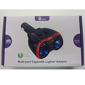 Cigarette Lighter Splitter QC 3.0, 2-Socket USB C Car Charger Adapter Type C Multi Power Outlet 12V/24V 80W DC with LED Voltmeter Switch Dual USB Port for iPhone GPS Dashcam iPad Android Samsung