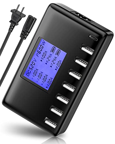 USB Charging Station, Ziwodiv 8-Ports USB Charger Station, 60W/12A Multi Port USB C Hub Charger with LCD Display for Multiple Devices, Compact Desktop Charging for iPhone iPad Samsung Android Tablet