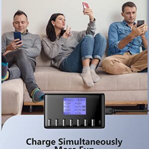 USB Charging Station, Ziwodiv 8-Ports USB Charger Station, 60W/12A Multi Port USB C Hub Charger with LCD Display for Multiple Devices, Compact Desktop Charging for iPhone iPad Samsung Android Tablet