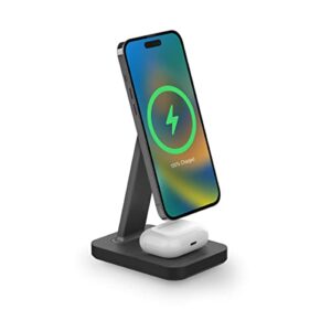 mophie snap+ 2-in-1charge stand & pad – 15w wireless charger compatible with iphones & airpods, includes snap+ adapter for other qi enabled phones, steel base, adjustable angles