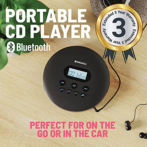 Oakcastle CD100 Rechargeable Bluetooth CD Player | 12hr Portable Playtime | in Car Compatible Personal CD Player | Headphones Included, AUX Output, Anti-Skip Protection, Custom EQ Modes, CD Walkman