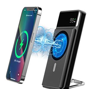 FEEL VOX Magnetic Wireless Portable Charger, Power Bank 10000mAh USB-C 18W Fast Charging Mag-net Safe Battery Pack with LED Display, Suitcase-Style Metal Retractable Stand for iPhone 14/13/12 Series