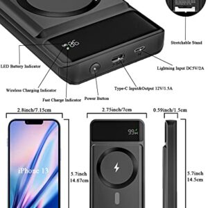 FEEL VOX Magnetic Wireless Portable Charger, Power Bank 10000mAh USB-C 18W Fast Charging Mag-net Safe Battery Pack with LED Display, Suitcase-Style Metal Retractable Stand for iPhone 14/13/12 Series