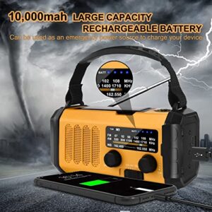 SprGri Weather Radio, 10000mAh Emergency Solar AM/FM/NOAA Radio, Rechargeable, Portable Hand Crank Dynamo Radio, with LED Torch, Reading Lamp, USB Phone Charger, SOS Alarm, for Outdoor Camping Hiking