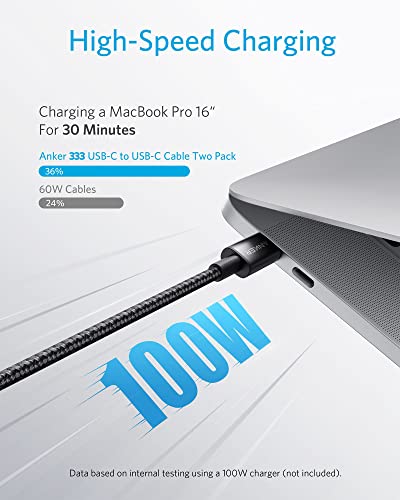 Anker 333 USB C to USB C Cable (6ft 100W, 2-Pack), USB 2.0 Type C Charging Cable Fast Charge & 45W USB C Super Fast Charger, 313 Charger, Ace Foldable PPS Fast Charger Supports Super Fast Chargi