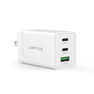 lintyle 65w usb c charger 3-port gan wall charger mini usb c usb a charger block foldable fast usb type-c charger phone laptop tablet charger power adapter – white