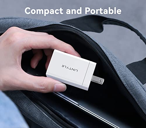 LINTYLE 65W USB C Charger 3-Port GaN Wall Charger Mini USB C USB A Charger Block Foldable Fast USB Type-C Charger Phone Laptop Tablet Charger Power Adapter - White