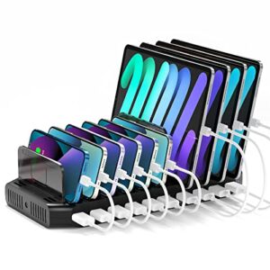 unitek usb charging station for multiple devices, charger organizer stand dock with dividers, quick charge 3.0 compatible for smartphone, tablet, ipad and other electronics