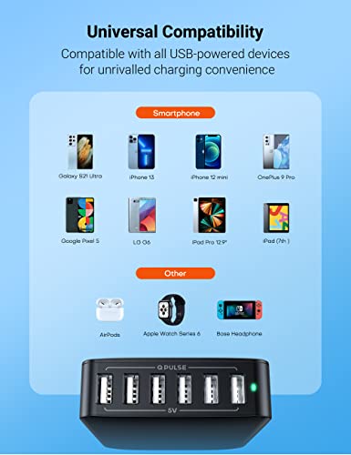 USB Charging Station, Topvork 6-Port USB Wall Charger, Multiport 60W USB Charging Hub, 6-in-1 Desktop USB Charger, Compact USB Charger Block for iPhone 13/13 Pro/iPhone 12, Galaxy, Note, Pixel & More