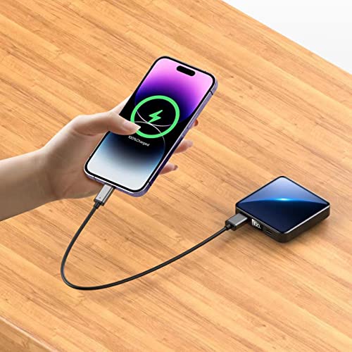 ummz 12000mAh Small Power Bank,Mini Portable Charger Built in 4 Cables,USB C Input/Output with Smart LED Display,External Battery Portable Charger Power Bank for iPhone,Tablet,Samsung