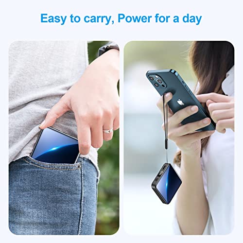 ummz 12000mAh Small Power Bank,Mini Portable Charger Built in 4 Cables,USB C Input/Output with Smart LED Display,External Battery Portable Charger Power Bank for iPhone,Tablet,Samsung