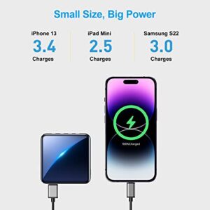 ummz 12000mAh Small Power Bank,Mini Portable Charger Built in 4 Cables,USB C Input/Output with Smart LED Display,External Battery Portable Charger Power Bank for iPhone,Tablet,Samsung