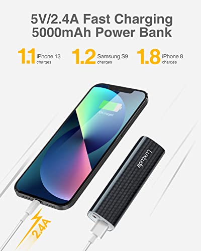 Luxtude 10000mAh Small Portable Charger with Flashlight, Mini & Lightweight Power Bank, Compact External Battery Pack Lipstick Portable Phone Charger for iPhone, Android, Samsung, etc (2 Pack 5000mAh)