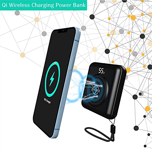 Wireless Portable Charger Power Bank 10000mAh Portable Phone Charger,iPhone Charger with Built in 4 Cable, USB-C-Wireless Charging External Battery Pack Backup Compatible with iPhone, Samsung, iPad 1