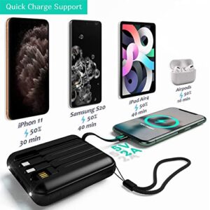 Wireless Portable Charger Power Bank 10000mAh Portable Phone Charger,iPhone Charger with Built in 4 Cable, USB-C-Wireless Charging External Battery Pack Backup Compatible with iPhone, Samsung, iPad 1