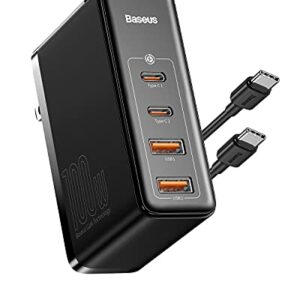 Baseus USB C Charger, 100W Charger 4-Port, 100W Wall Charger Fast Charging Station, GaN II Charging Block, for iPhone 14 Pro/SE/XR, Samsung, MacBook Pro/Air, iPad, Laptops, AirPods, Steam Deck, Black