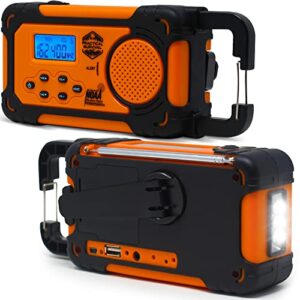emergency noaa weather radio with am/fm and shortwave radio bands: hand crank, solar or battery powered, portable power bank, solar charger & flashlight – rechargeable, headphone jack and more!