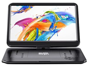 sunpin 17.9″ portable dvd player with 15.6″ large hd swivel screen, 6 hours rechargeable battery, anti-shocking, resume play, support av in&out/usb/sd card, region-free, remote controller, black