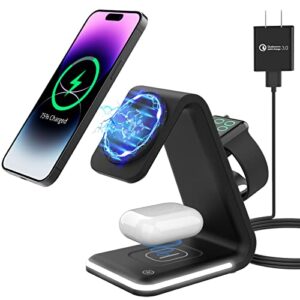 15w fast charging wireless charger, hatalkin 3 in 1 charging station for multiple devices apple products, magsafe charger stand for iphone 14 13 12 pro max mini iwatch 8 ultra se 7 6 5 4 airpods