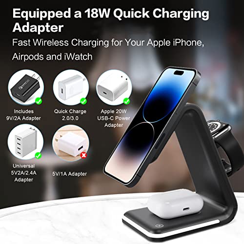 15W Fast Charging Wireless Charger, HATALKIN 3 in 1 Charging Station for Multiple Devices Apple Products, MagSafe Charger Stand for iPhone 14 13 12 Pro Max Mini iWatch 8 Ultra SE 7 6 5 4 AirPods