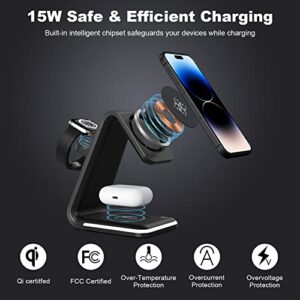 15W Fast Charging Wireless Charger, HATALKIN 3 in 1 Charging Station for Multiple Devices Apple Products, MagSafe Charger Stand for iPhone 14 13 12 Pro Max Mini iWatch 8 Ultra SE 7 6 5 4 AirPods