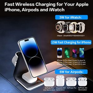 15W Fast Charging Wireless Charger, HATALKIN 3 in 1 Charging Station for Multiple Devices Apple Products, MagSafe Charger Stand for iPhone 14 13 12 Pro Max Mini iWatch 8 Ultra SE 7 6 5 4 AirPods